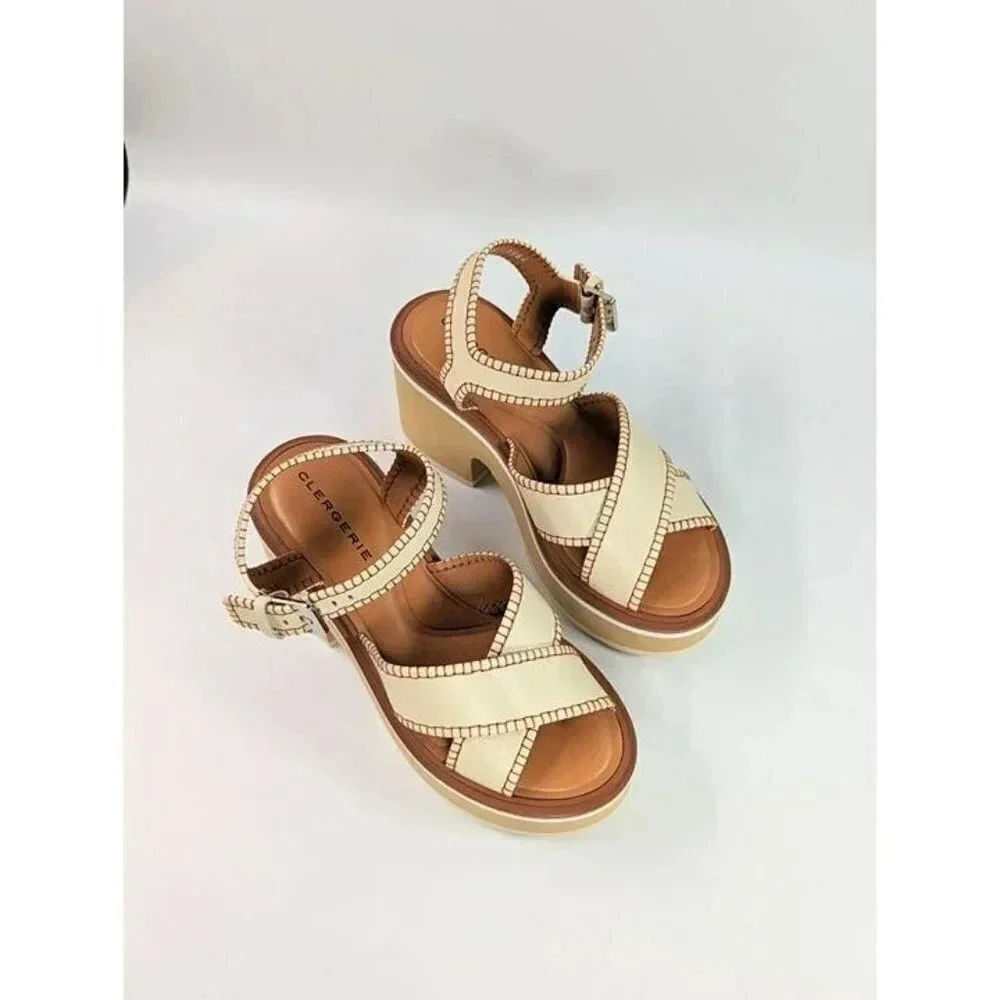 Clergerie Women's Charline Crisscross Stitch Platform Sandal Size 35.5 MSRP $625